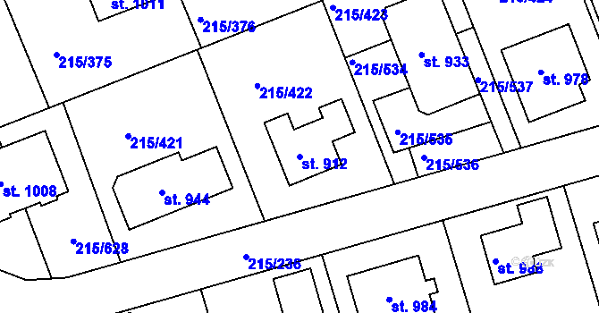 Parcela st. 912 v KÚ Hořelice, Katastrální mapa