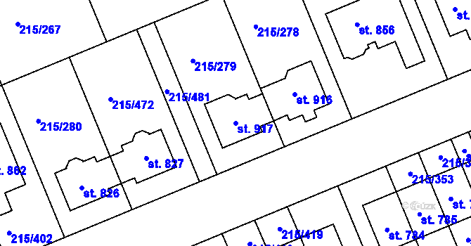 Parcela st. 917 v KÚ Hořelice, Katastrální mapa