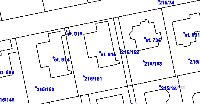 Parcela st. 915 v KÚ Hořelice, Katastrální mapa