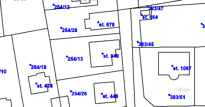 Parcela st. 918 v KÚ Hořelice, Katastrální mapa
