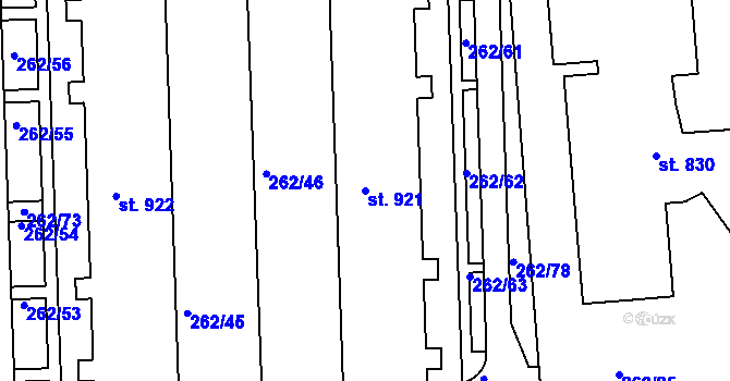 Parcela st. 921 v KÚ Hořelice, Katastrální mapa