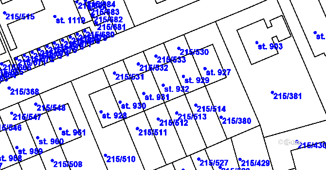 Parcela st. 932 v KÚ Hořelice, Katastrální mapa