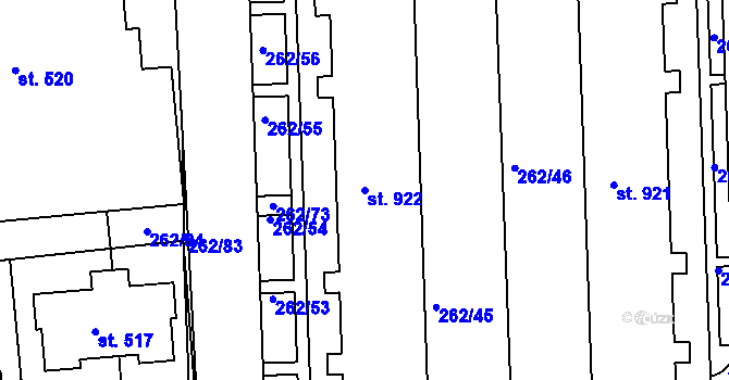 Parcela st. 922 v KÚ Hořelice, Katastrální mapa
