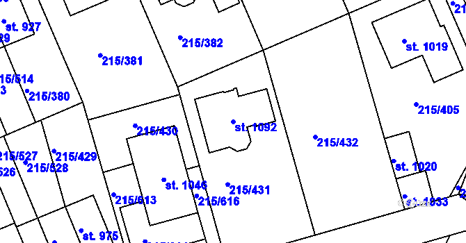 Parcela st. 1092 v KÚ Hořelice, Katastrální mapa