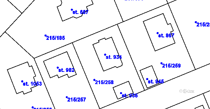 Parcela st. 934 v KÚ Hořelice, Katastrální mapa