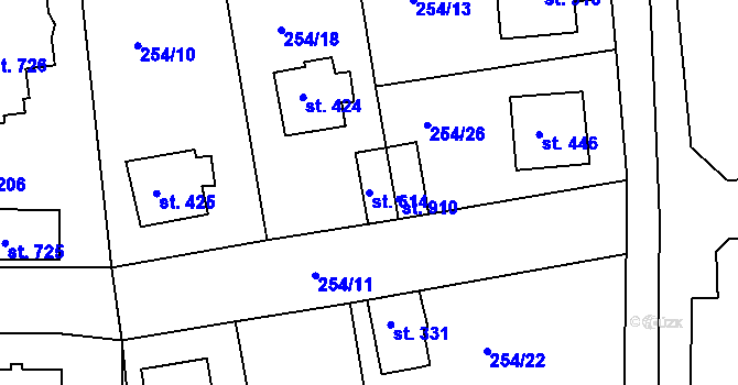 Parcela st. 614 v KÚ Hořelice, Katastrální mapa