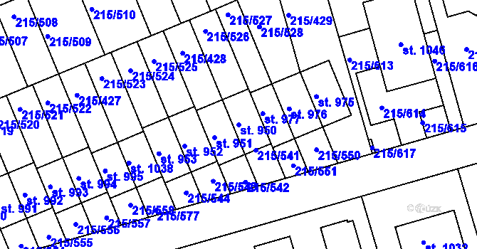 Parcela st. 950 v KÚ Hořelice, Katastrální mapa