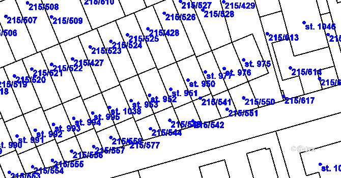 Parcela st. 951 v KÚ Hořelice, Katastrální mapa
