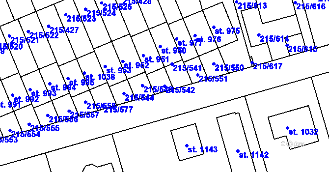 Parcela st. 215/542 v KÚ Hořelice, Katastrální mapa