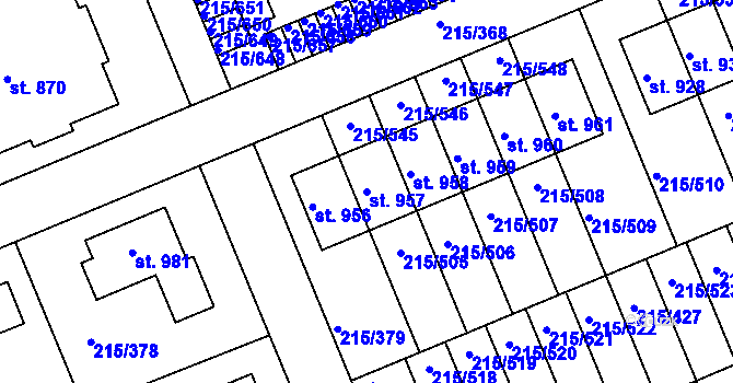 Parcela st. 957 v KÚ Hořelice, Katastrální mapa