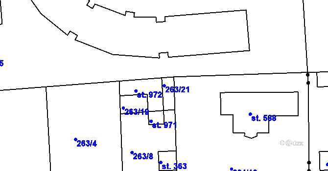 Parcela st. 263/21 v KÚ Hořelice, Katastrální mapa