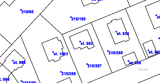 Parcela st. 982 v KÚ Hořelice, Katastrální mapa