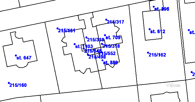 Parcela st. 215/552 v KÚ Hořelice, Katastrální mapa
