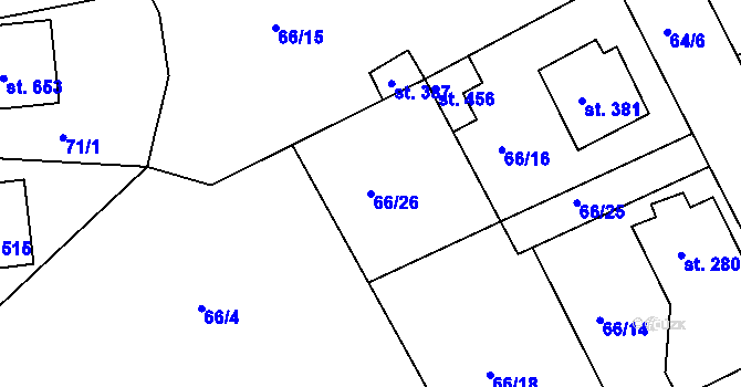 Parcela st. 66/26 v KÚ Hořelice, Katastrální mapa