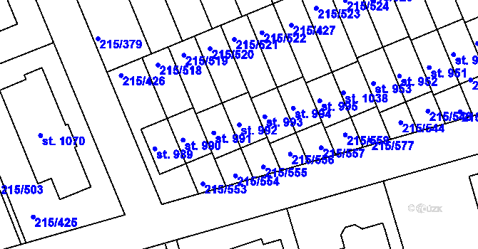 Parcela st. 992 v KÚ Hořelice, Katastrální mapa
