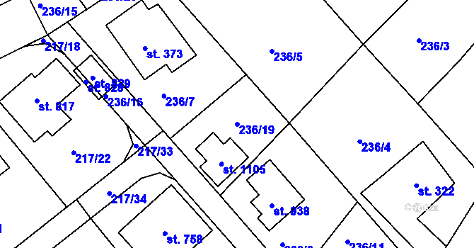 Parcela st. 236/19 v KÚ Hořelice, Katastrální mapa