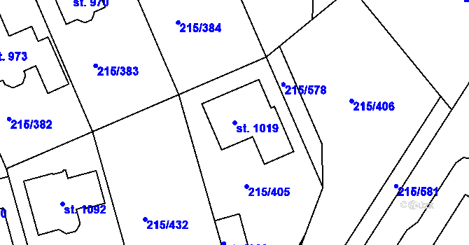 Parcela st. 1019 v KÚ Hořelice, Katastrální mapa