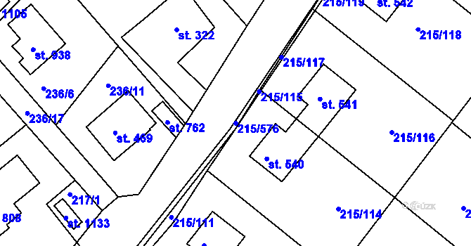 Parcela st. 215/576 v KÚ Hořelice, Katastrální mapa
