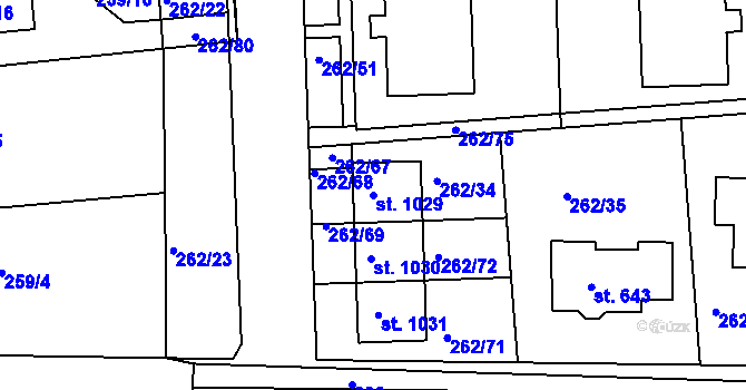 Parcela st. 1029 v KÚ Hořelice, Katastrální mapa