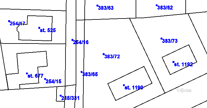 Parcela st. 383/72 v KÚ Hořelice, Katastrální mapa