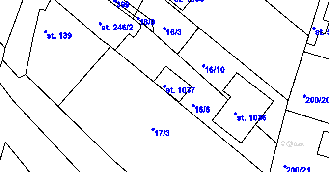 Parcela st. 1037 v KÚ Hořelice, Katastrální mapa