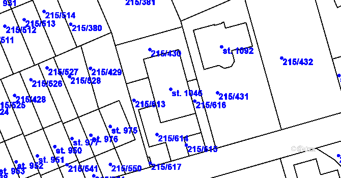 Parcela st. 1046 v KÚ Hořelice, Katastrální mapa