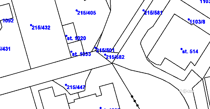 Parcela st. 215/582 v KÚ Hořelice, Katastrální mapa