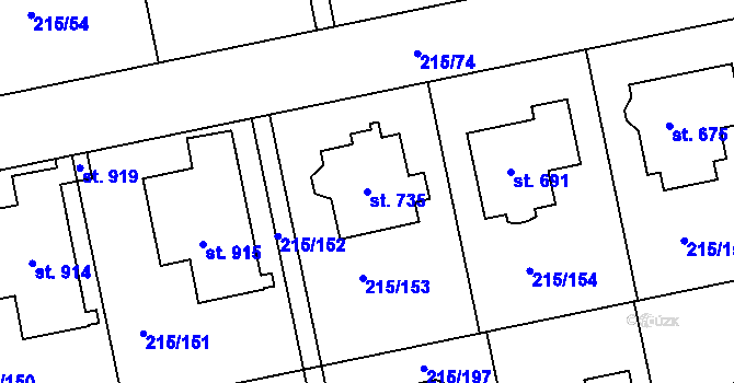 Parcela st. 735 v KÚ Hořelice, Katastrální mapa