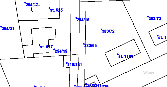 Parcela st. 383/65 v KÚ Hořelice, Katastrální mapa