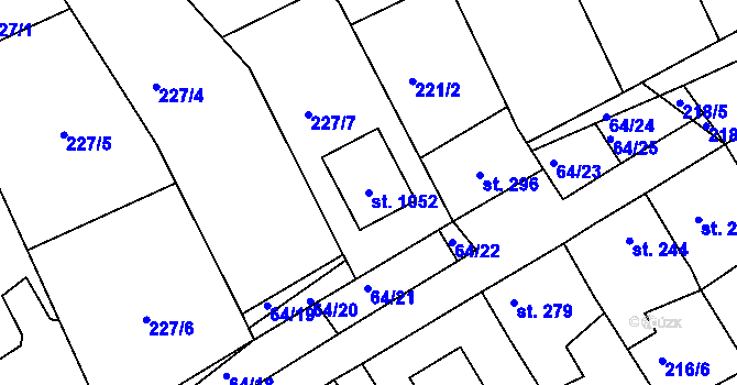 Parcela st. 1052 v KÚ Hořelice, Katastrální mapa