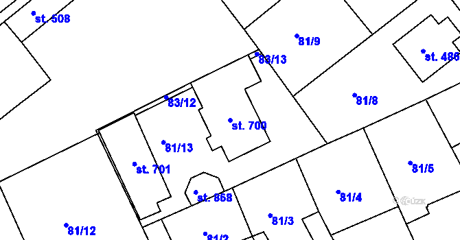 Parcela st. 700 v KÚ Hořelice, Katastrální mapa