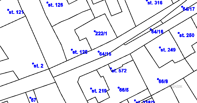 Parcela st. 64/15 v KÚ Hořelice, Katastrální mapa