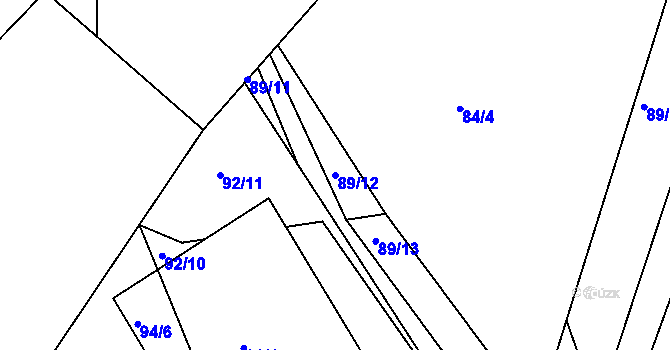 Parcela st. 89/12 v KÚ Hořelice, Katastrální mapa