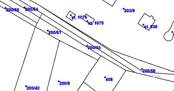 Parcela st. 200/55 v KÚ Hořelice, Katastrální mapa