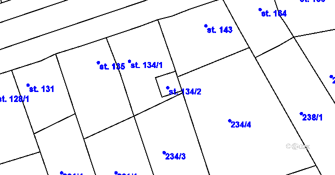 Parcela st. 134/2 v KÚ Hořelice, Katastrální mapa