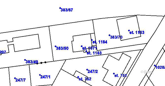 Parcela st. 1071 v KÚ Hořelice, Katastrální mapa
