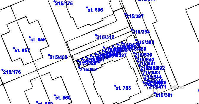 Parcela st. 215/634 v KÚ Hořelice, Katastrální mapa