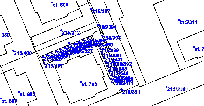 Parcela st. 215/640 v KÚ Hořelice, Katastrální mapa