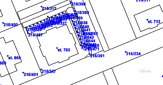Parcela st. 215/645 v KÚ Hořelice, Katastrální mapa