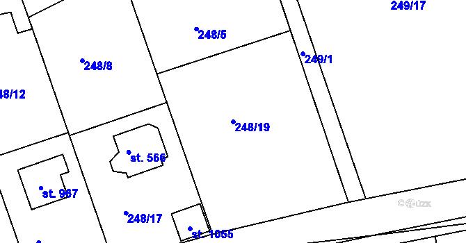 Parcela st. 248/19 v KÚ Hořelice, Katastrální mapa