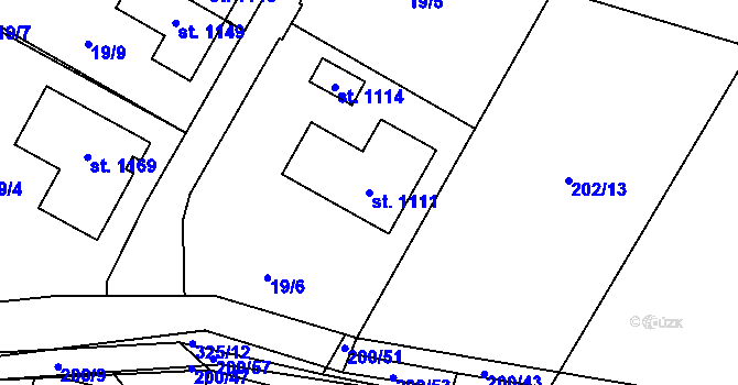 Parcela st. 1111 v KÚ Hořelice, Katastrální mapa