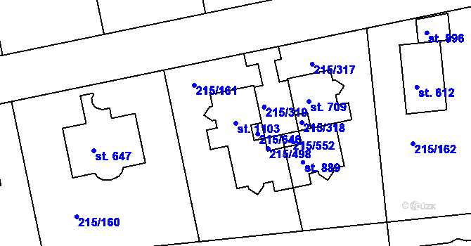 Parcela st. 1103 v KÚ Hořelice, Katastrální mapa