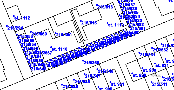 Parcela st. 215/671 v KÚ Hořelice, Katastrální mapa