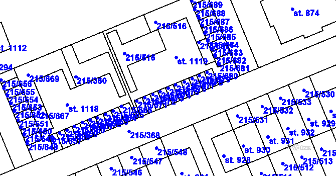 Parcela st. 215/675 v KÚ Hořelice, Katastrální mapa