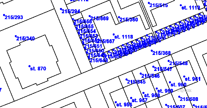 Parcela st. 215/657 v KÚ Hořelice, Katastrální mapa