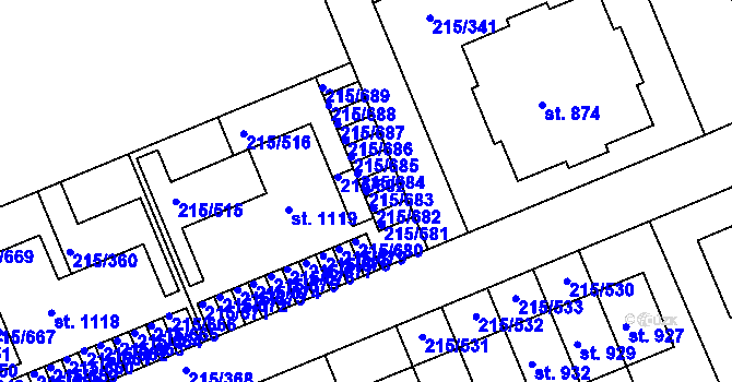 Parcela st. 215/683 v KÚ Hořelice, Katastrální mapa