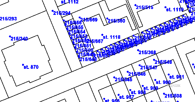 Parcela st. 215/658 v KÚ Hořelice, Katastrální mapa