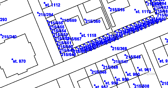 Parcela st. 215/660 v KÚ Hořelice, Katastrální mapa