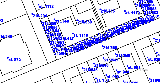 Parcela st. 215/661 v KÚ Hořelice, Katastrální mapa