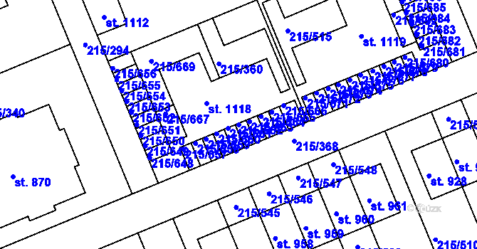 Parcela st. 215/662 v KÚ Hořelice, Katastrální mapa